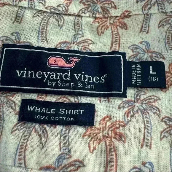 Vineyard Vines Button Up Shirt Boy’s Large Palm Trees Short Sleeve Logo Whale - Picture 9 of 11